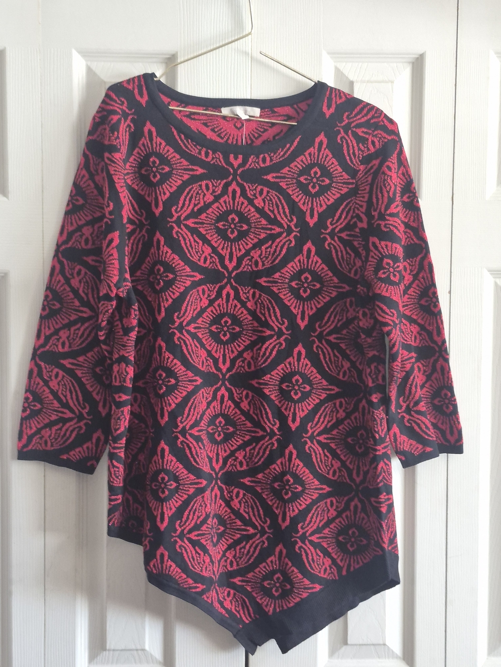 Joan Vass Black and Red Patterned Tunic Top